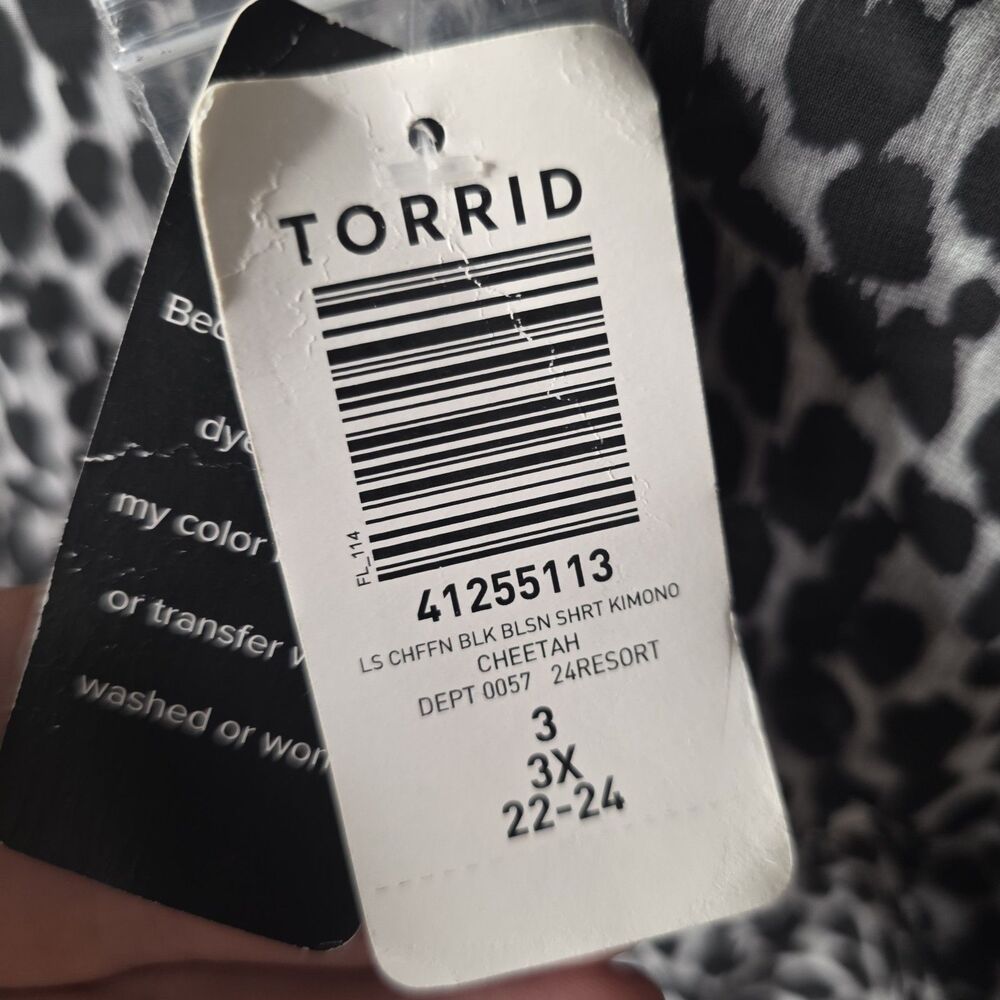 NWT Torrid Sheer Kimono Size 3XL Animal Print Button Tunic Black Gray - Picture 6 of 12